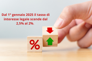 Dal 1° gennaio 2025 il tasso di interesse legale scende dal 2,5% al 2%.